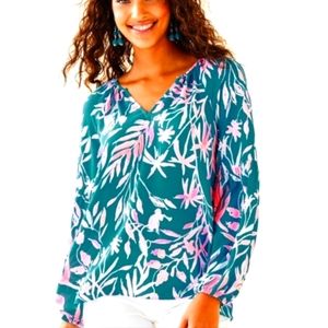 Lilly Pulitzer Charleigh Blouse Tidal Wave It's Prime Time LILEEZE XL